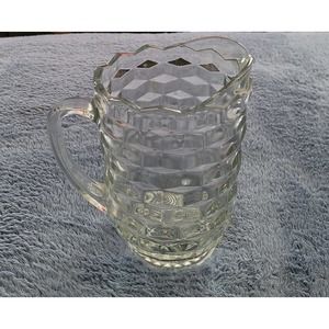 VTG. Brilliant‎ Heavy Cut Glass Pitcher Pineapple/Diamond Pattern Texture 9"